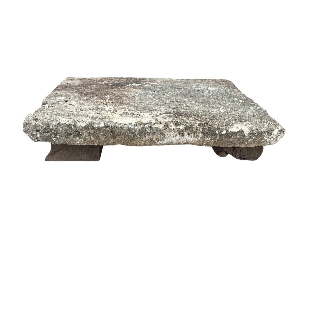 Antique Limestone Coffee Table With Wood Base - Berbere Imports