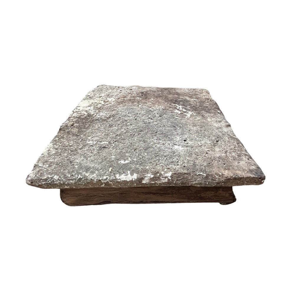 Antique Limestone Coffee Table With Wood Base - Berbere Imports