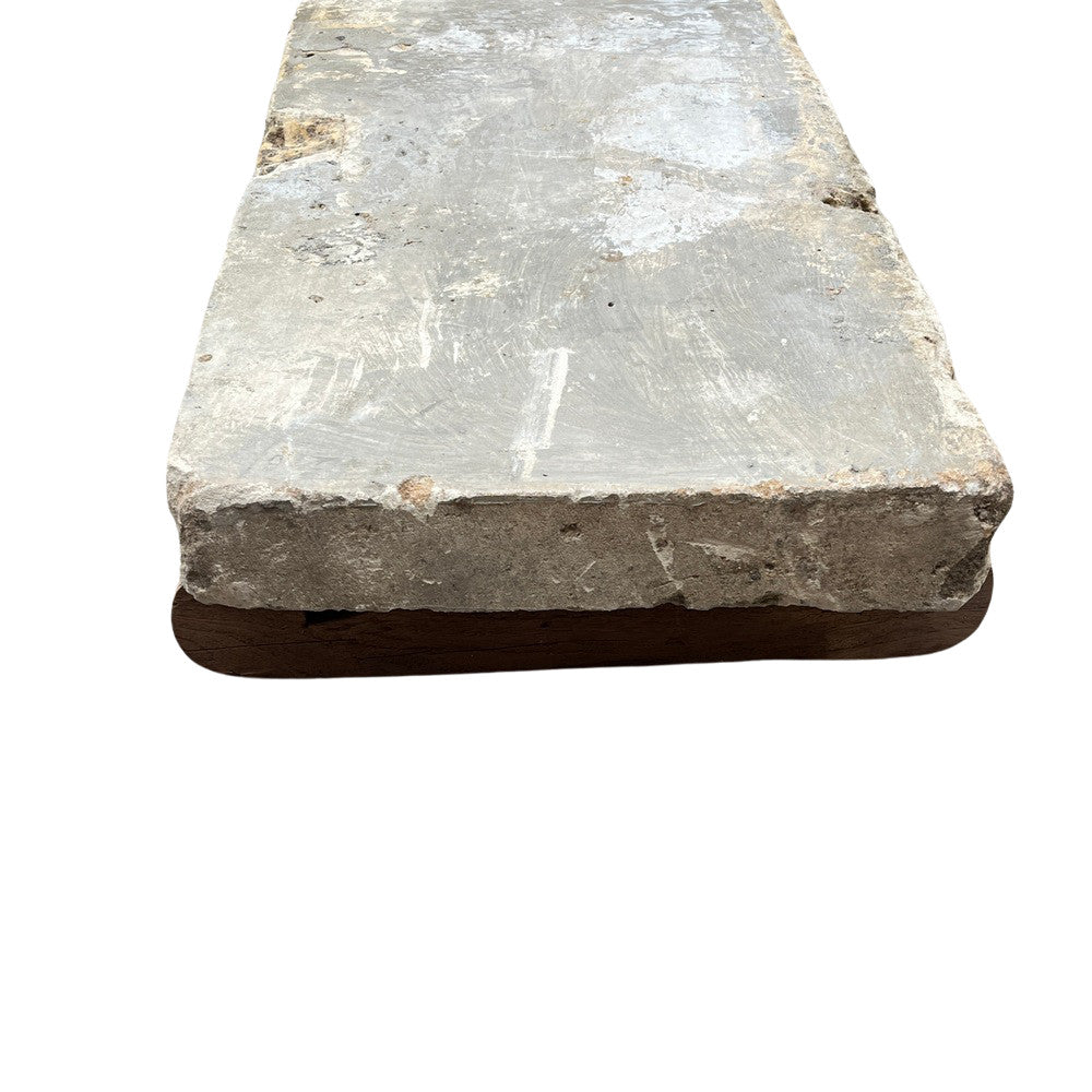 Antique Limestone Coffee Table With Wood Base - Berbere Imports