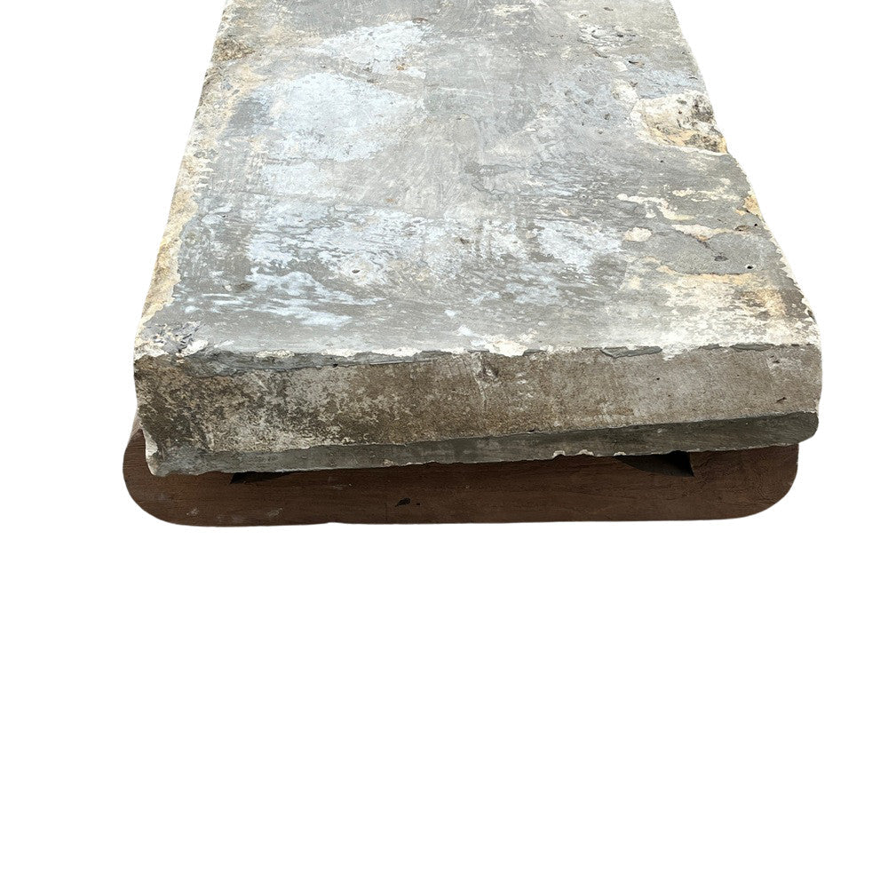 Antique Limestone Coffee Table With Wood Base - Berbere Imports