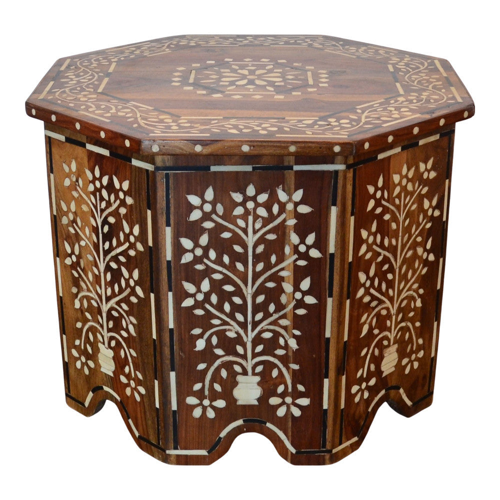 Moroccan Inspired Wood And Bone Inlay Side Table - Berbere Imports