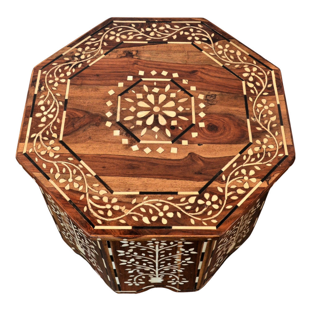 Moroccan Inspired Wood And Bone Inlay Side Table - Berbere Imports