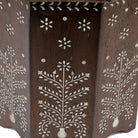 Indian Wooden Octagonal Bone Inlay Side Table - Small - Dark Finish - Berbere Imports