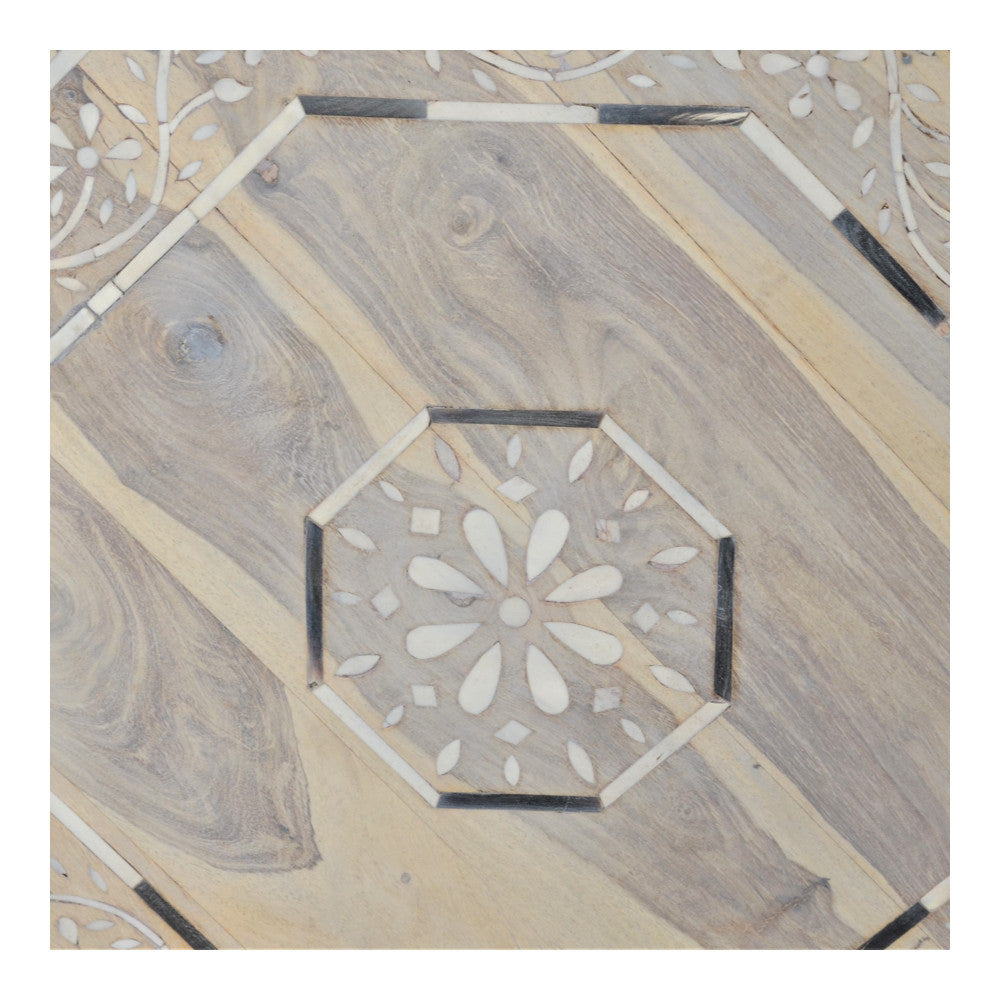 Indian Whitewash Wooden Octagonal Bone Inlay Side Table - Berbere Imports