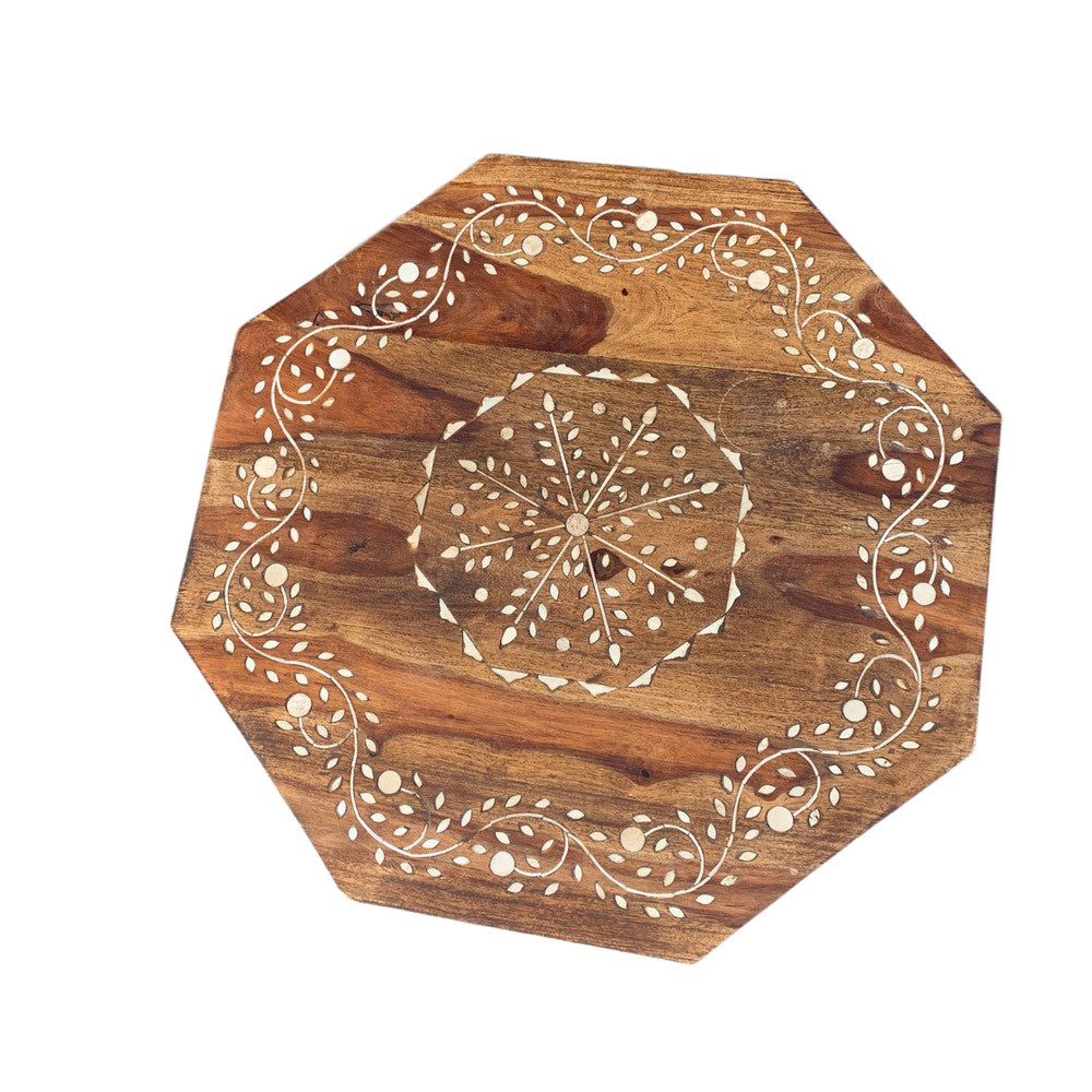 Indian Wooden Octagonal Bone Inlay Side Table - Berbere Imports