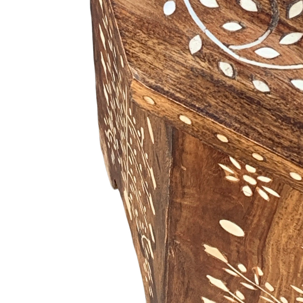 Indian Wooden Octagonal Bone Inlay Side Table - Berbere Imports