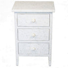 White 3-Drawer Bone Inlay Side Table - Berbere Imports