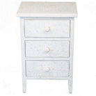 White 3-Drawer Bone Inlay Side Table - Berbere Imports