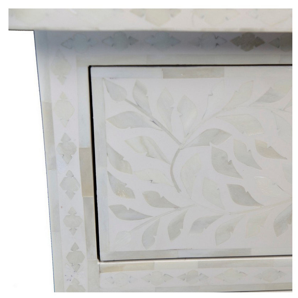 White 3-Drawer Bone Inlay Side Table - Berbere Imports