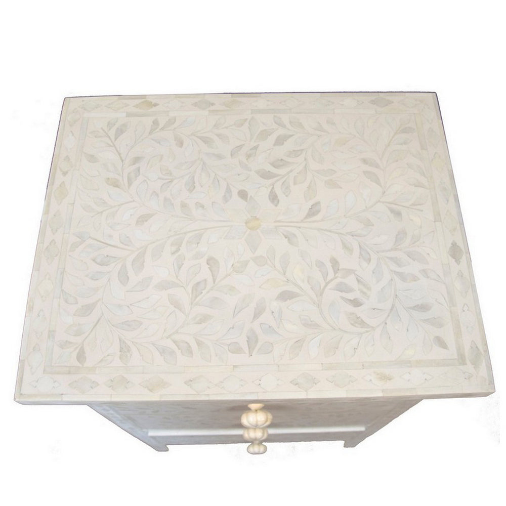 White 3-Drawer Bone Inlay Side Table - Berbere Imports