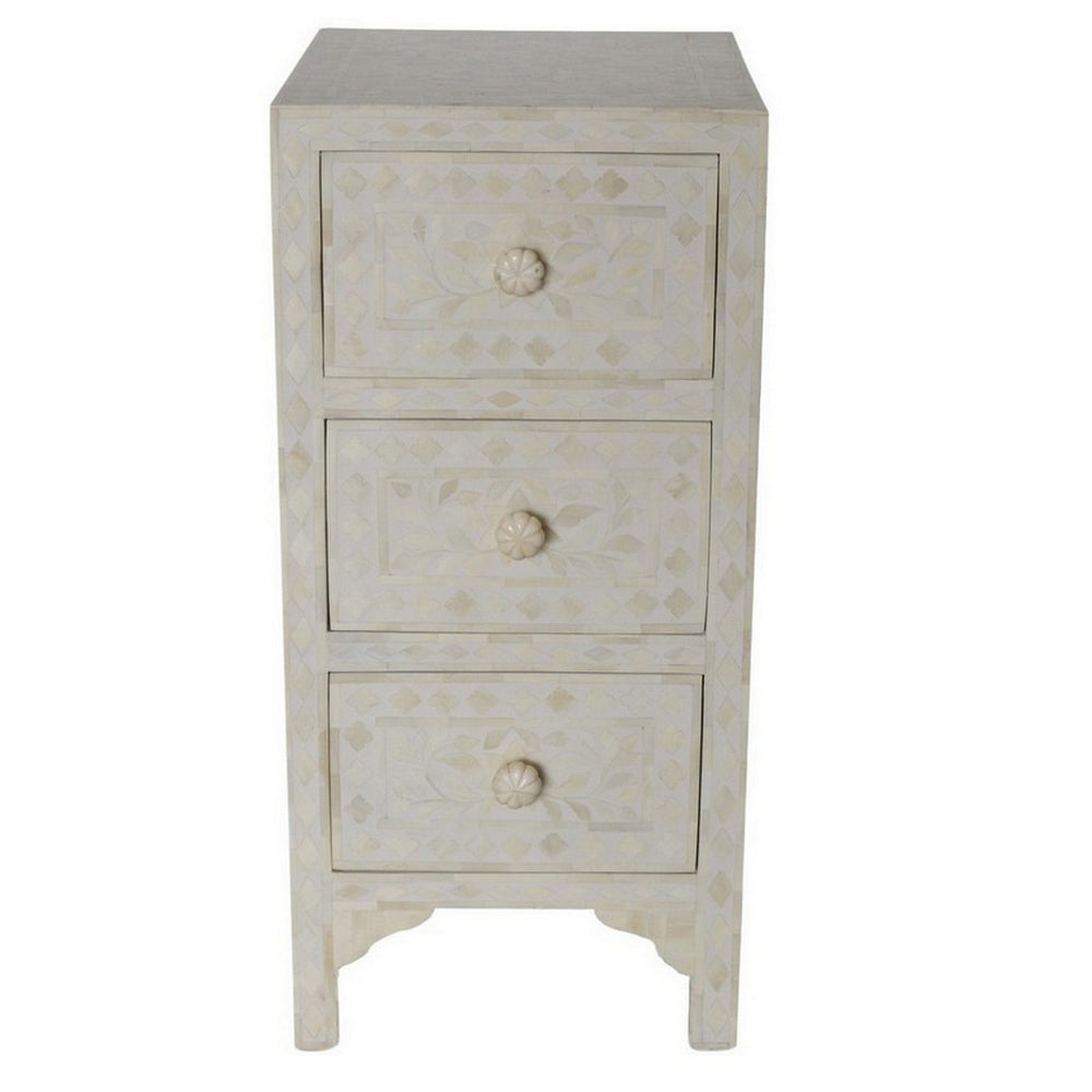 White Bone Inlay Side Table - Berbere Imports