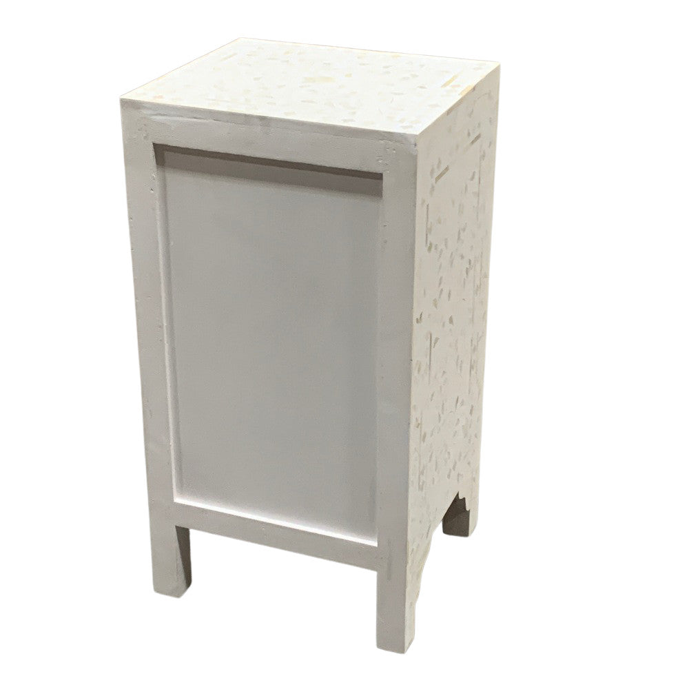 White Floral Bone Inlay 3-Drawer Side Table - Berbere Imports