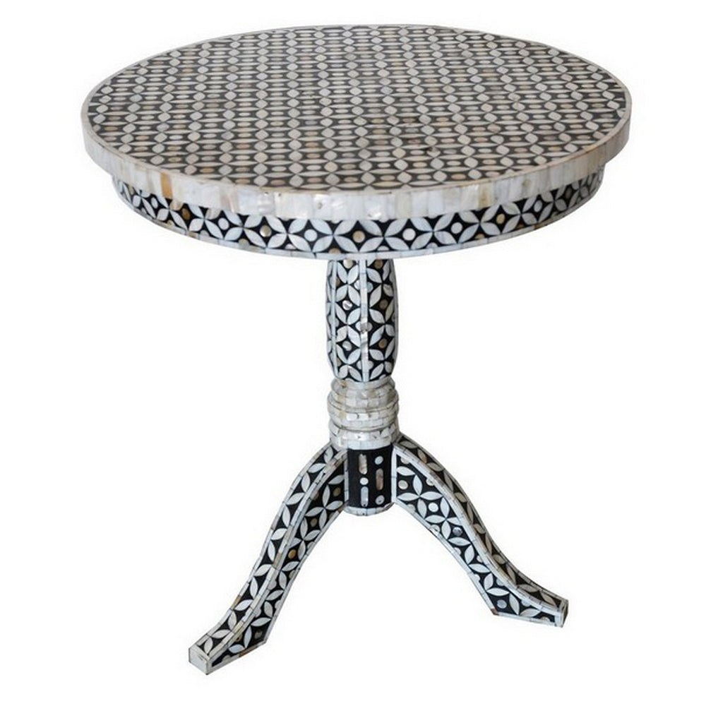 Mother Of Pearl And Bone Round Side Table - Berbere Imports