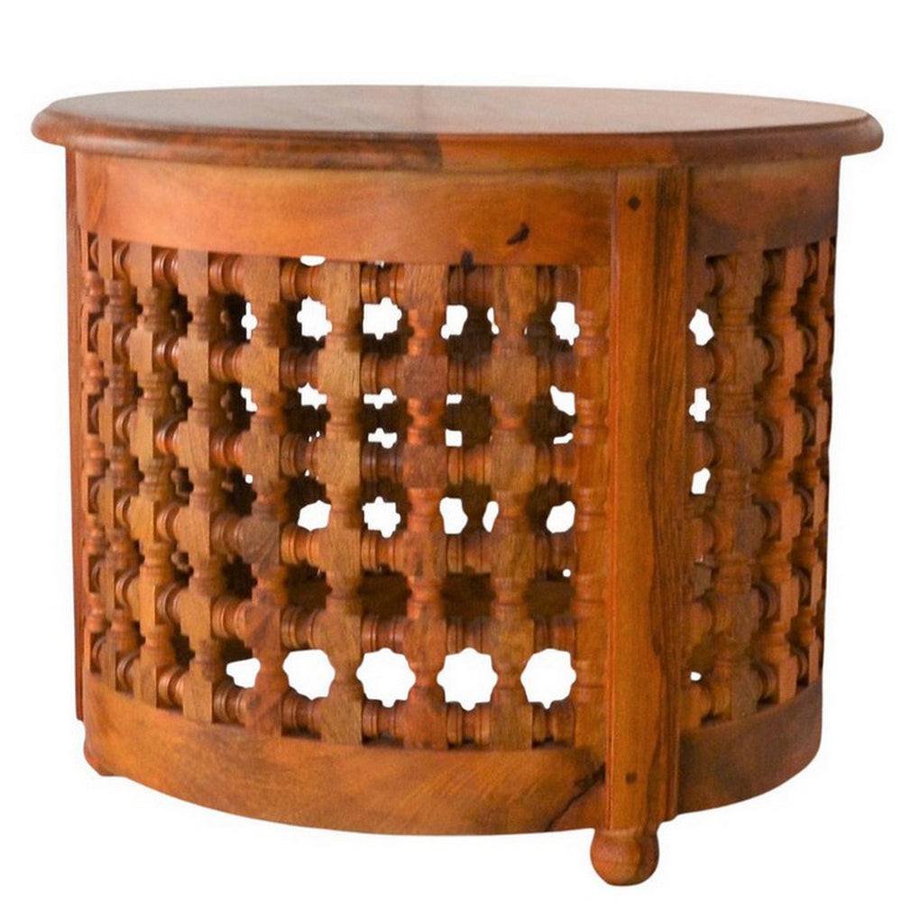 Indian Round Mousharabi Side Table - Light - Berbere Imports