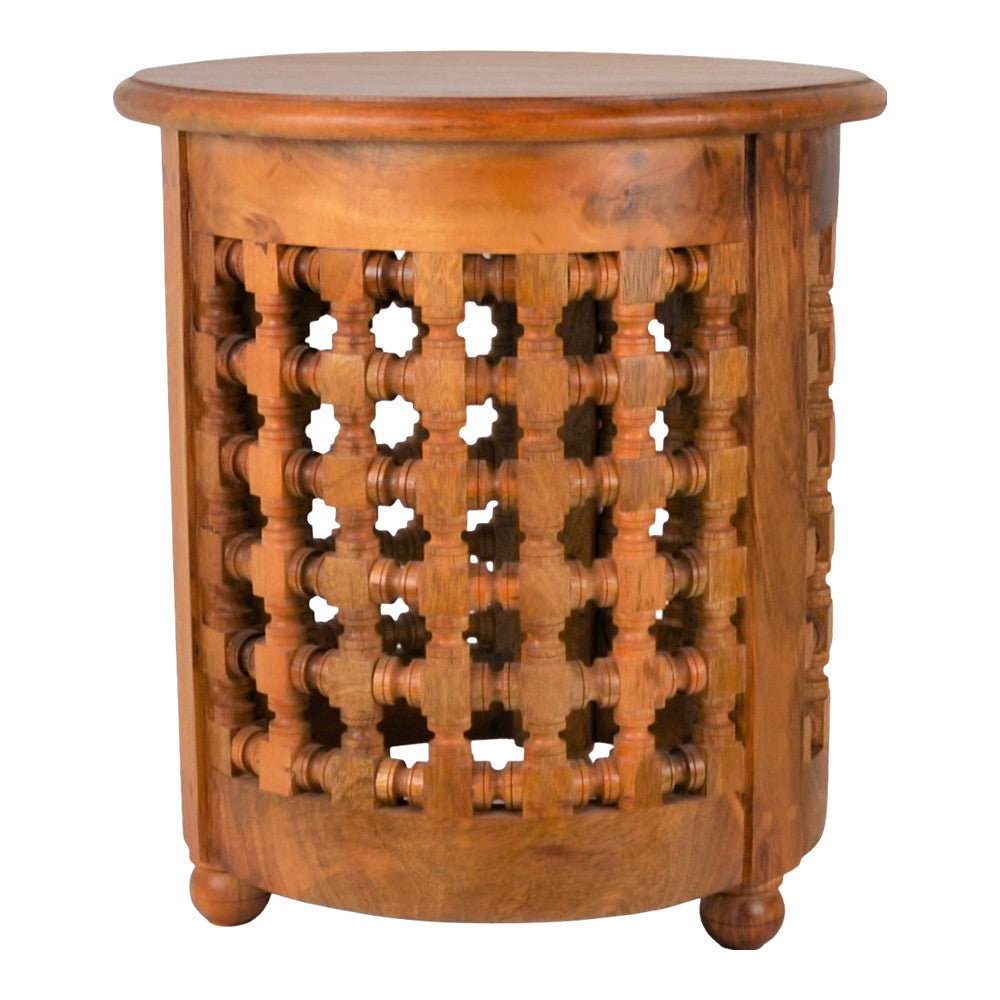 Indian Round Mousharabi Side Table - Light - Berbere Imports