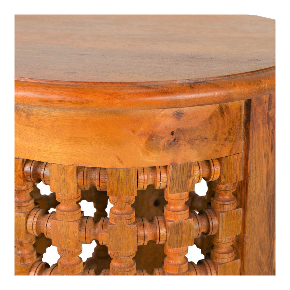 Indian Round Mousharabi Side Table - Light - Berbere Imports