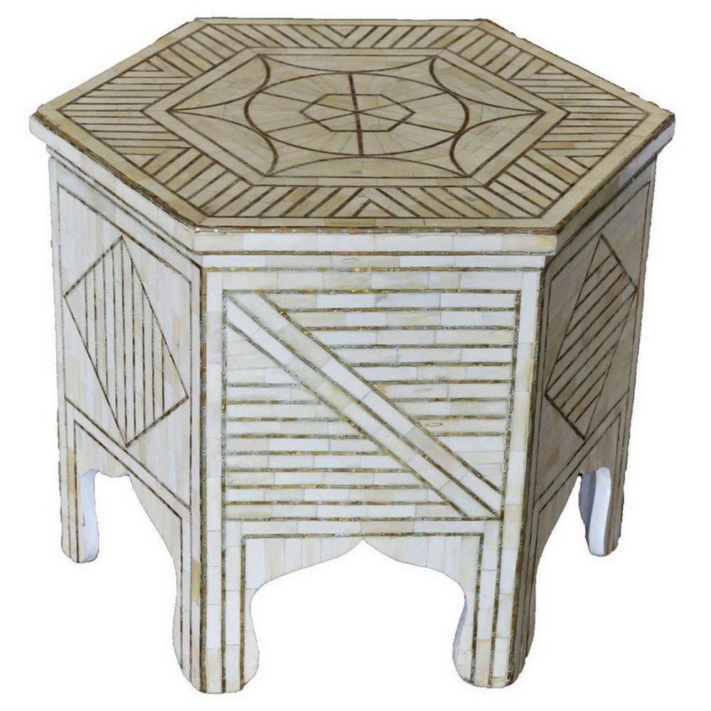 White Bone And Brass Side Table - Berbere Imports