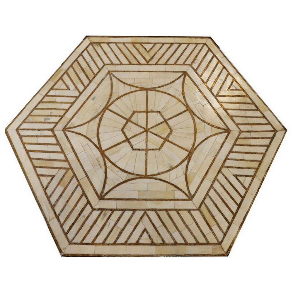 White Bone And Brass Side Table - Berbere Imports