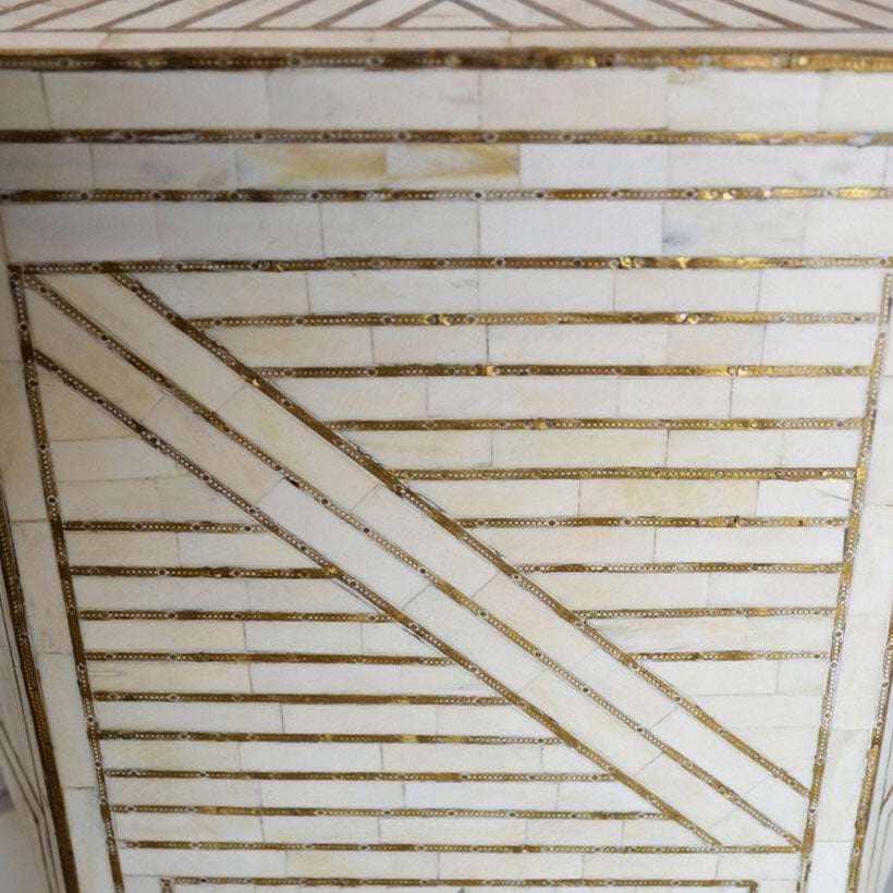 White Bone And Brass Side Table - Berbere Imports