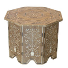 Indian Bleached Wooden Bone Inlay Side Table - Berbere Imports