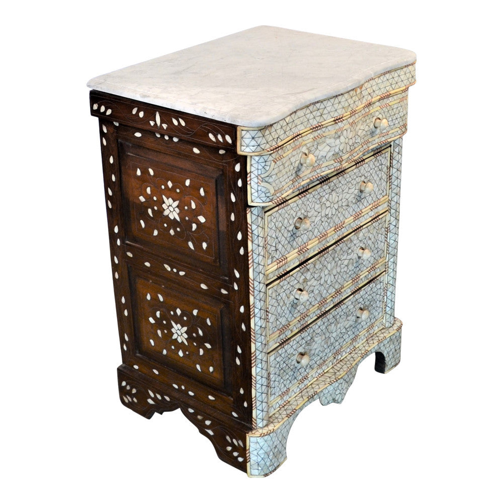 Syrian Mother Of Pearl 4-Drawer Night Stand - Berbere Imports