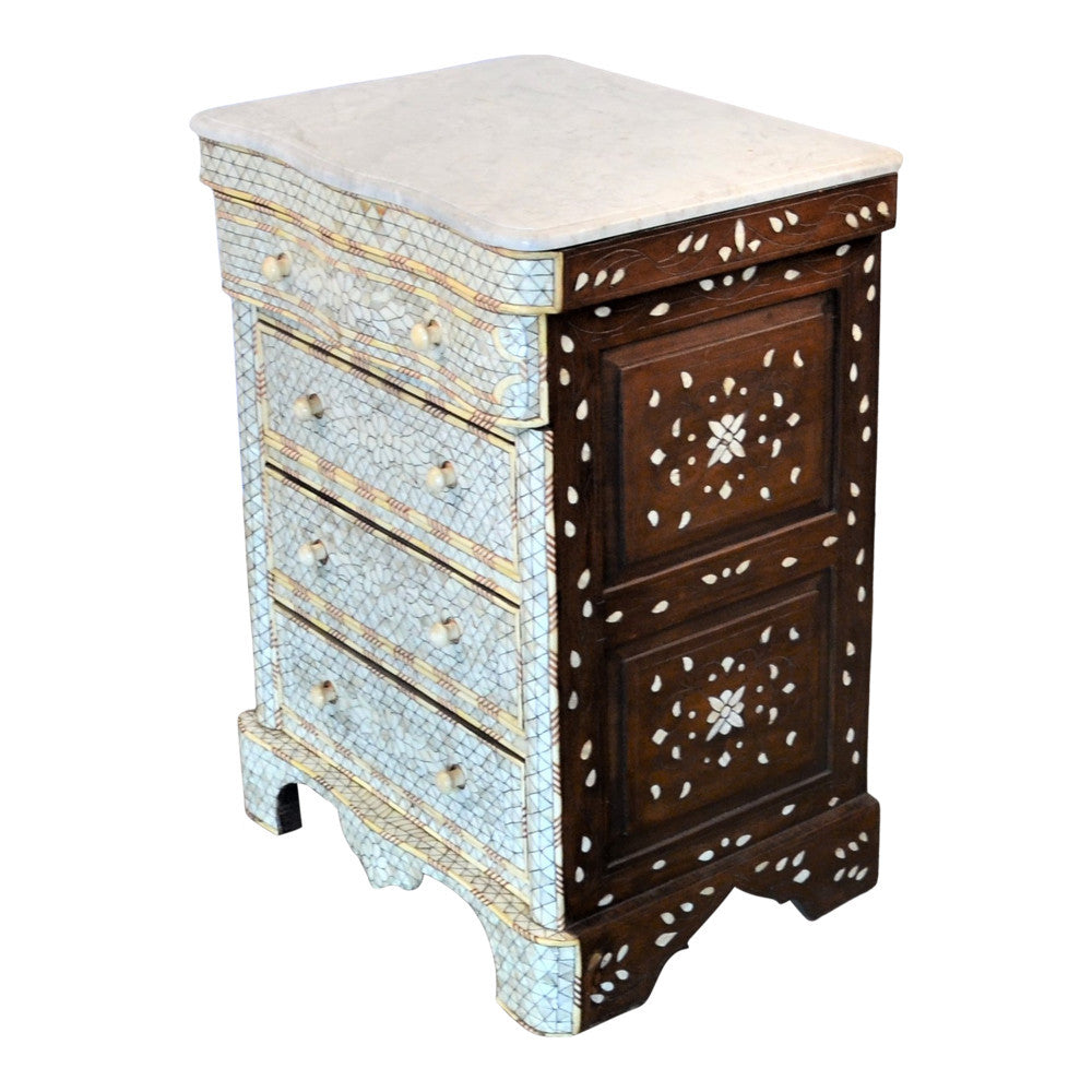 Syrian Mother Of Pearl 4-Drawer Night Stand - Berbere Imports