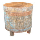 Vintage Iron Drum Side Table With Wood Top - Berbere Imports