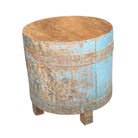 Vintage Iron Drum Side Table With Wood Top - Berbere Imports