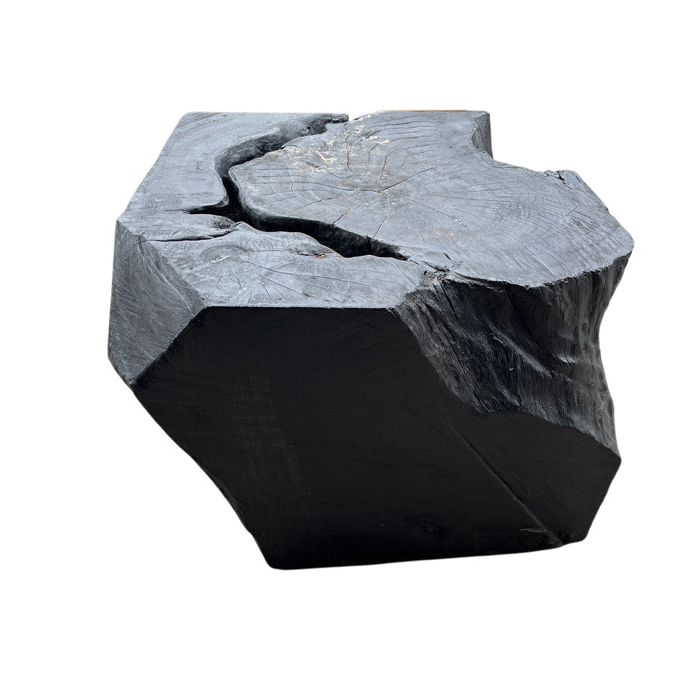 Indonesian Black Wooden Chunk Side Table - Berbere Imports