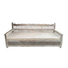 Indian Wooden Mousharabi Bench - Whitewashed - Berbere Imports