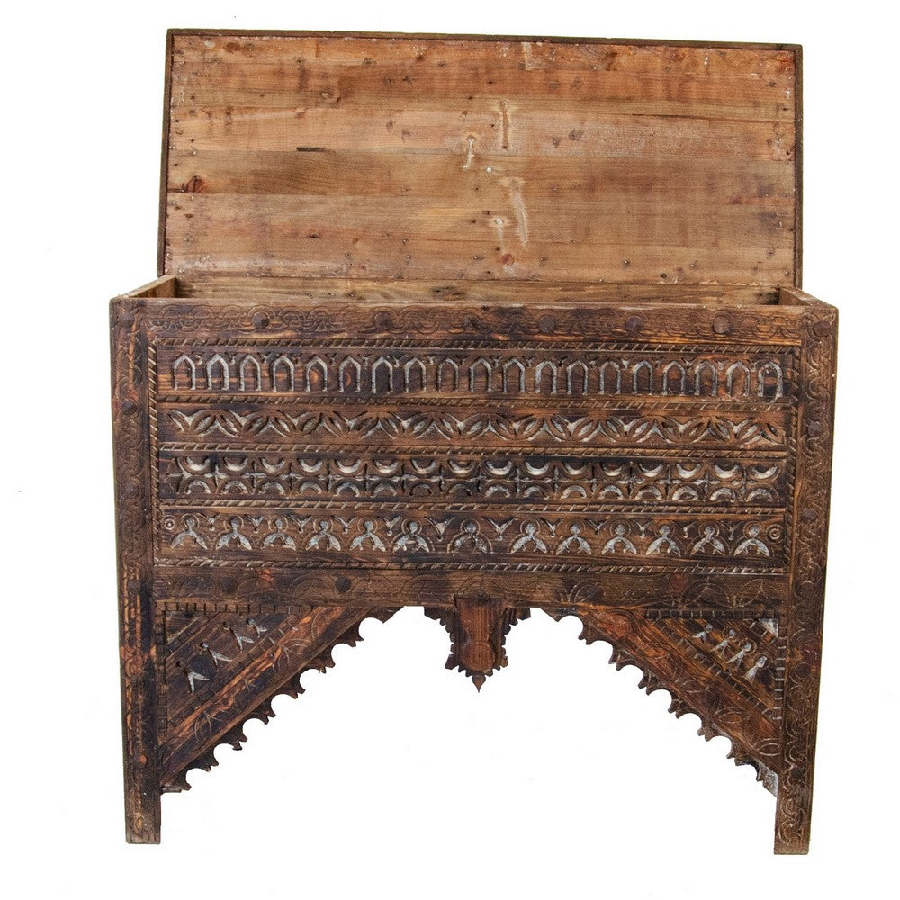 Vintage Moroccan Wooden Hand-Carved Trunk With Lid - Berbere Imports