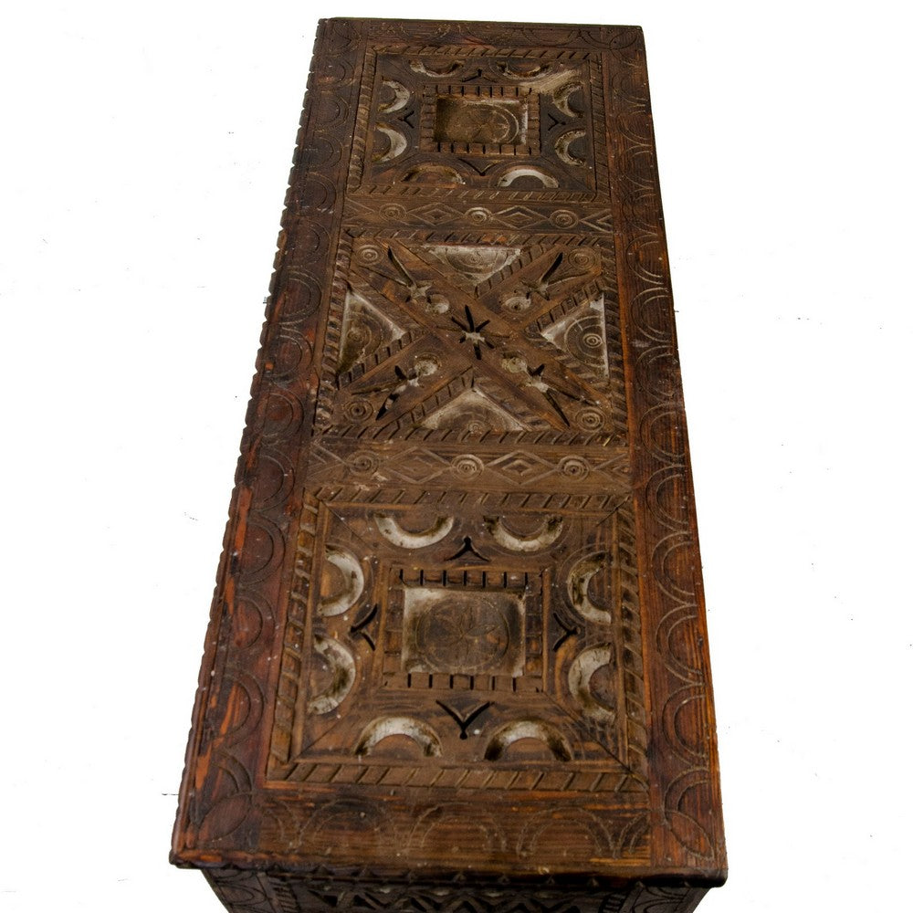 Vintage Moroccan Hand-Carved Wooden Trunk With Doors - Berbere Imports