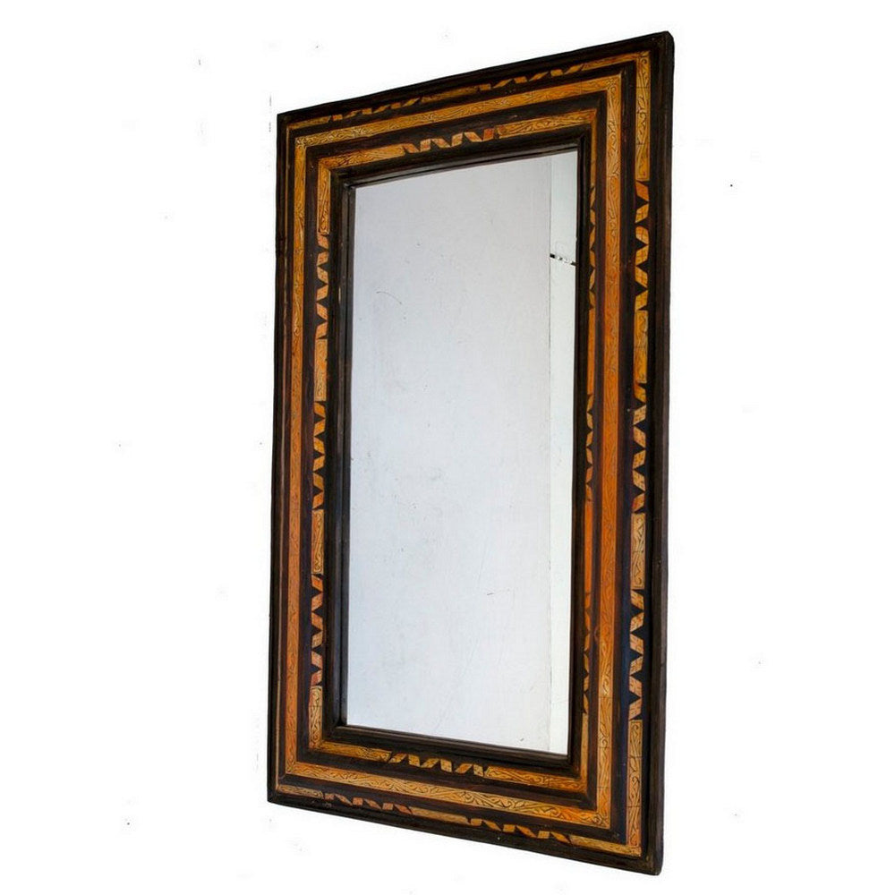 Moroccan Orange And Black Bone Inlay Mirror - Berbere Imports