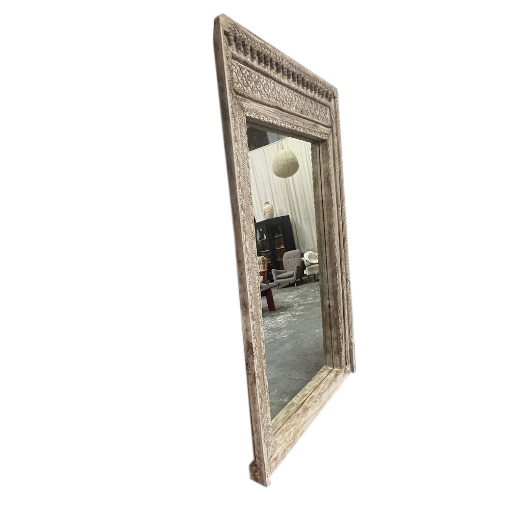 Antique Indian Carved Wooden Mirror - Berbere Imports