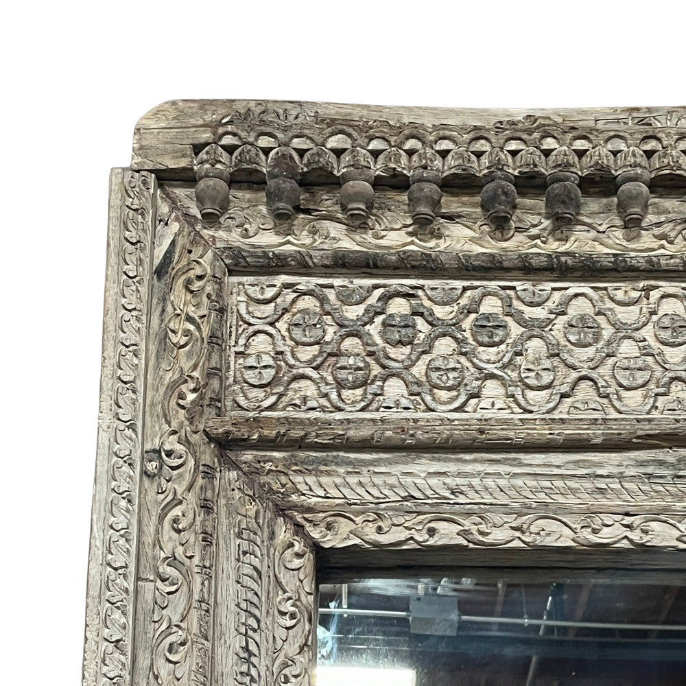 Antique Indian Carved Wooden Mirror - Berbere Imports