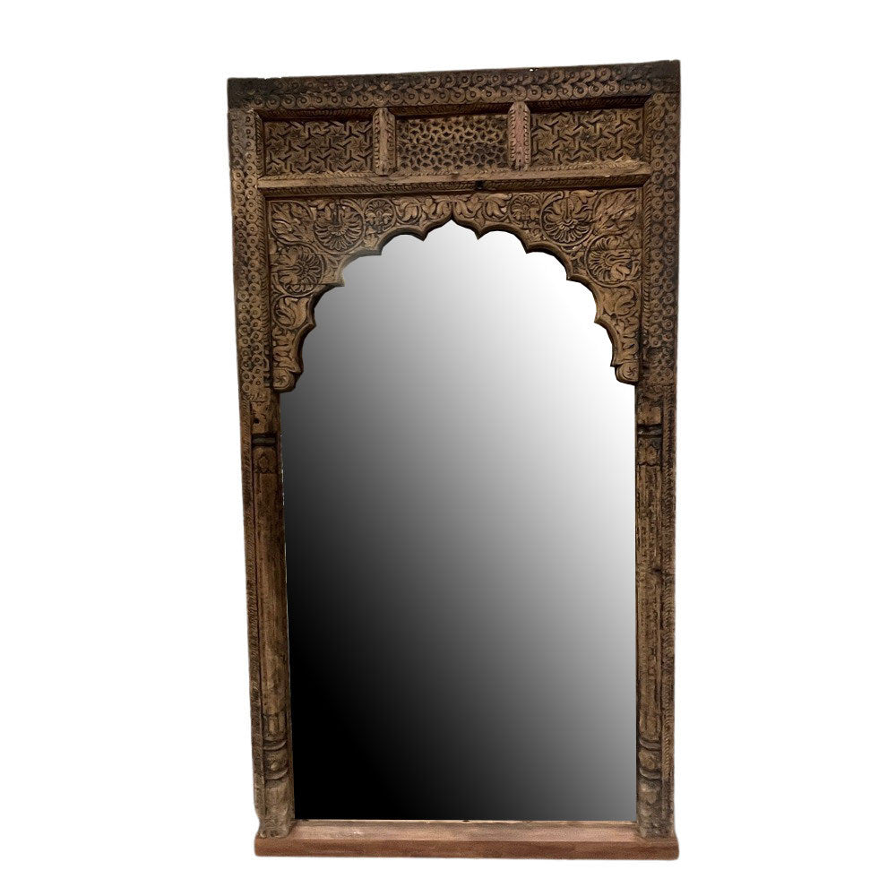 Antique Indian Carved Wooden Mirror - Berbere Imports