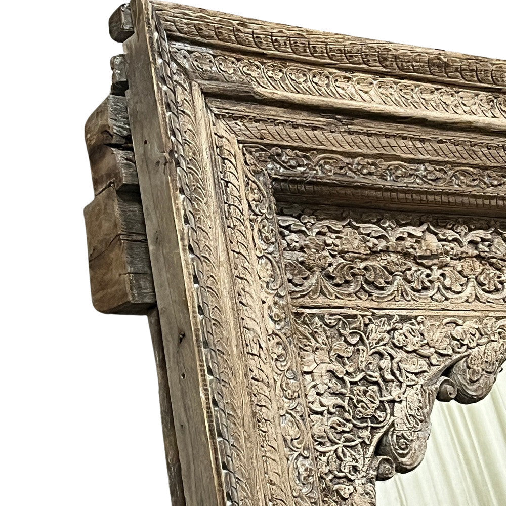 Antique Indian Carved Wooden Mirror - Berbere Imports