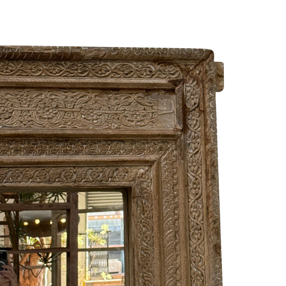 Antique Indian Carved Wooden Mirror - Berbere Imports