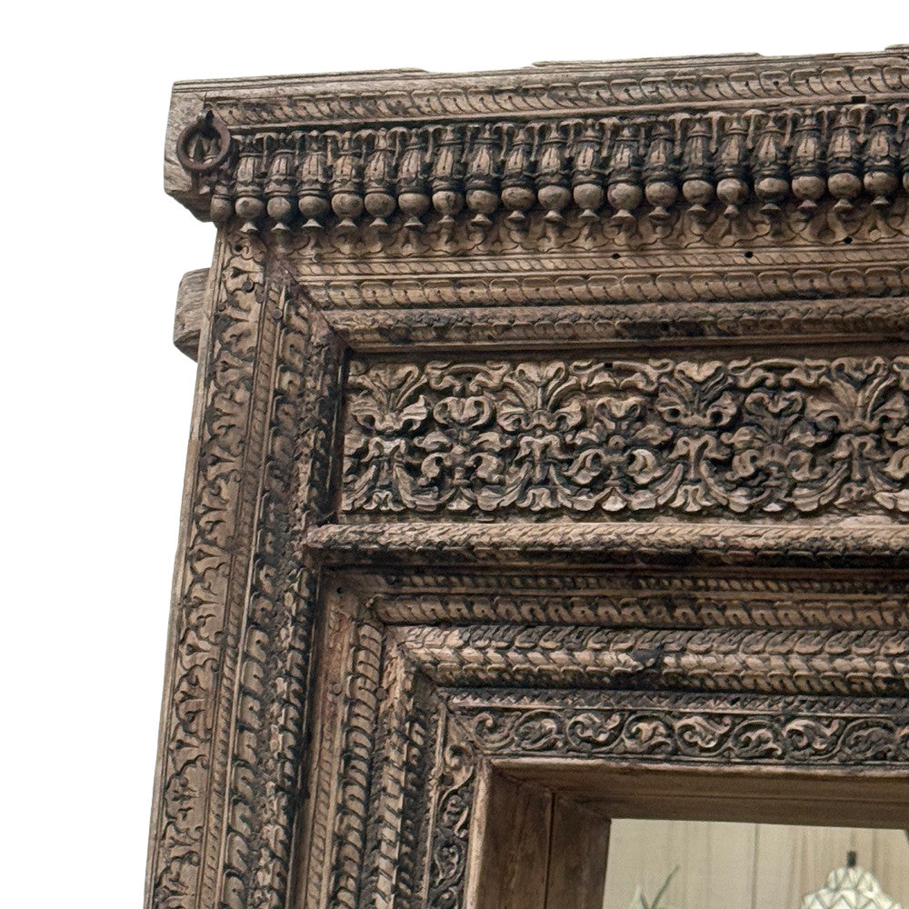 Antique Indian Carved Wooden Mirror - Berbere Imports