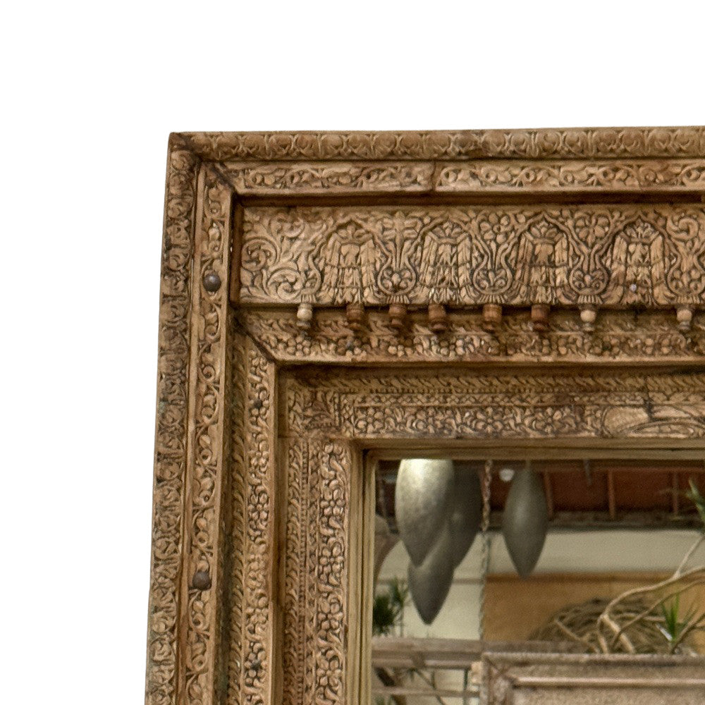 Antique Indian Carved Wooden Mirror - Berbere Imports