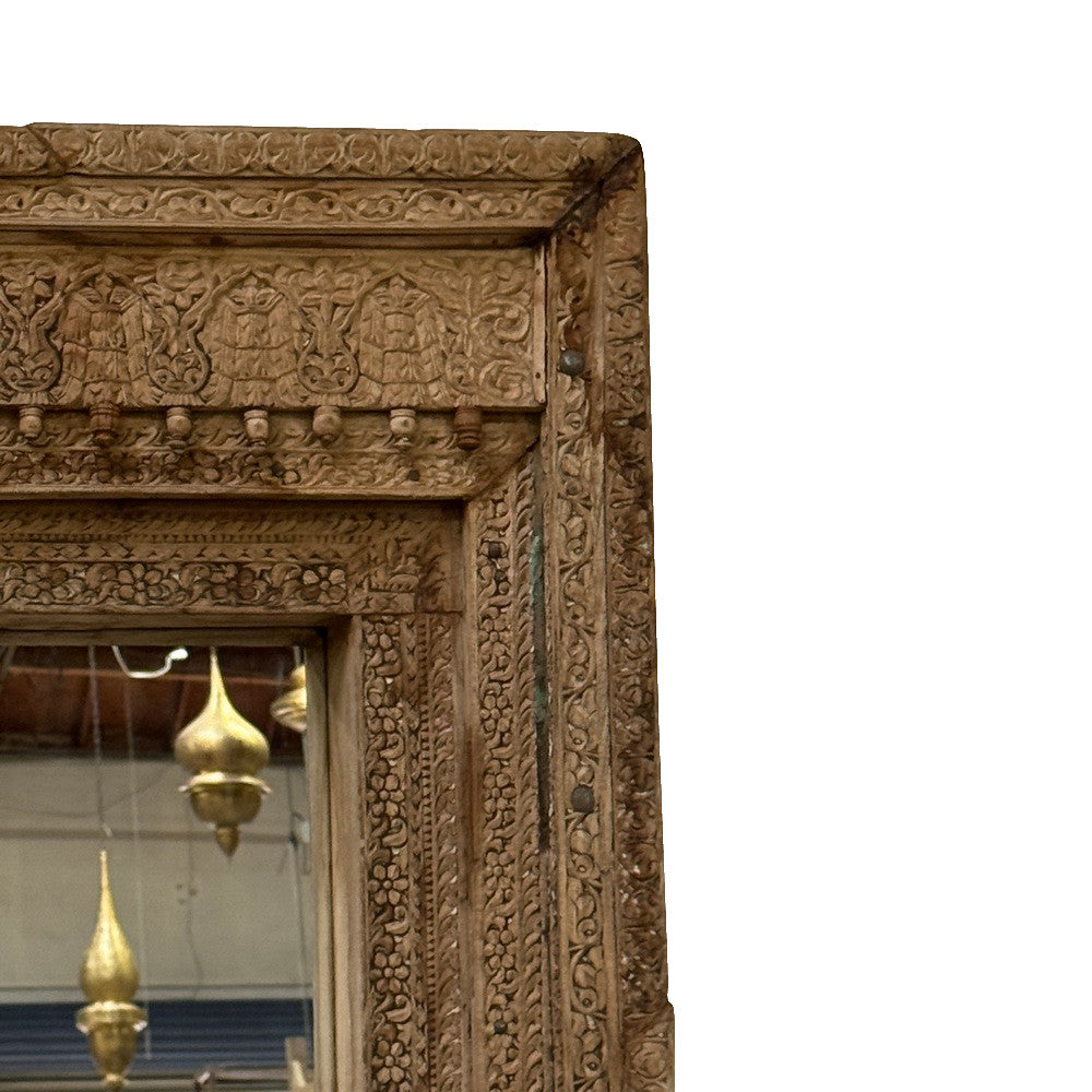 Antique Indian Carved Wooden Mirror - Berbere Imports