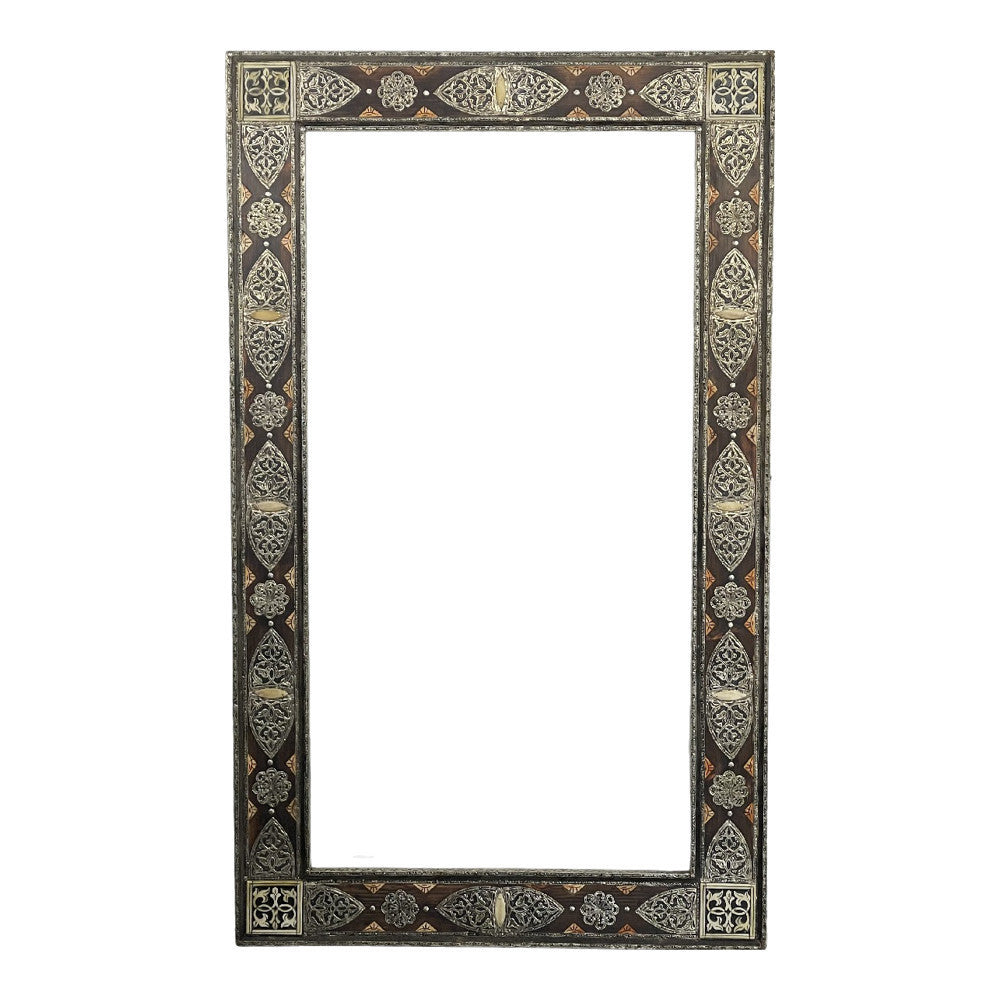 Moroccan Wooden Mirror With Silver And Bone Decor - Berbere Imports