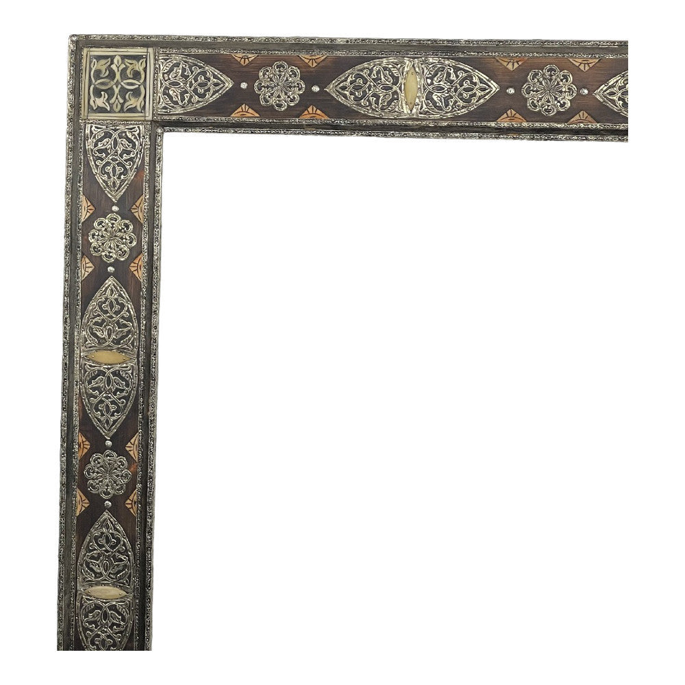 Moroccan Wooden Mirror With Silver And Bone Decor - Berbere Imports