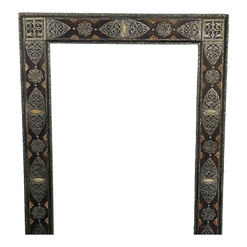 Moroccan Wooden Mirror With Silver And Bone Decor - Berbere Imports