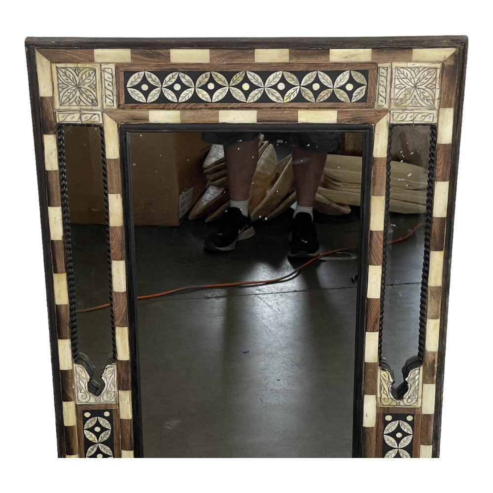 Moroccan Wooden Mirror With Bone Inlay - Berbere Imports