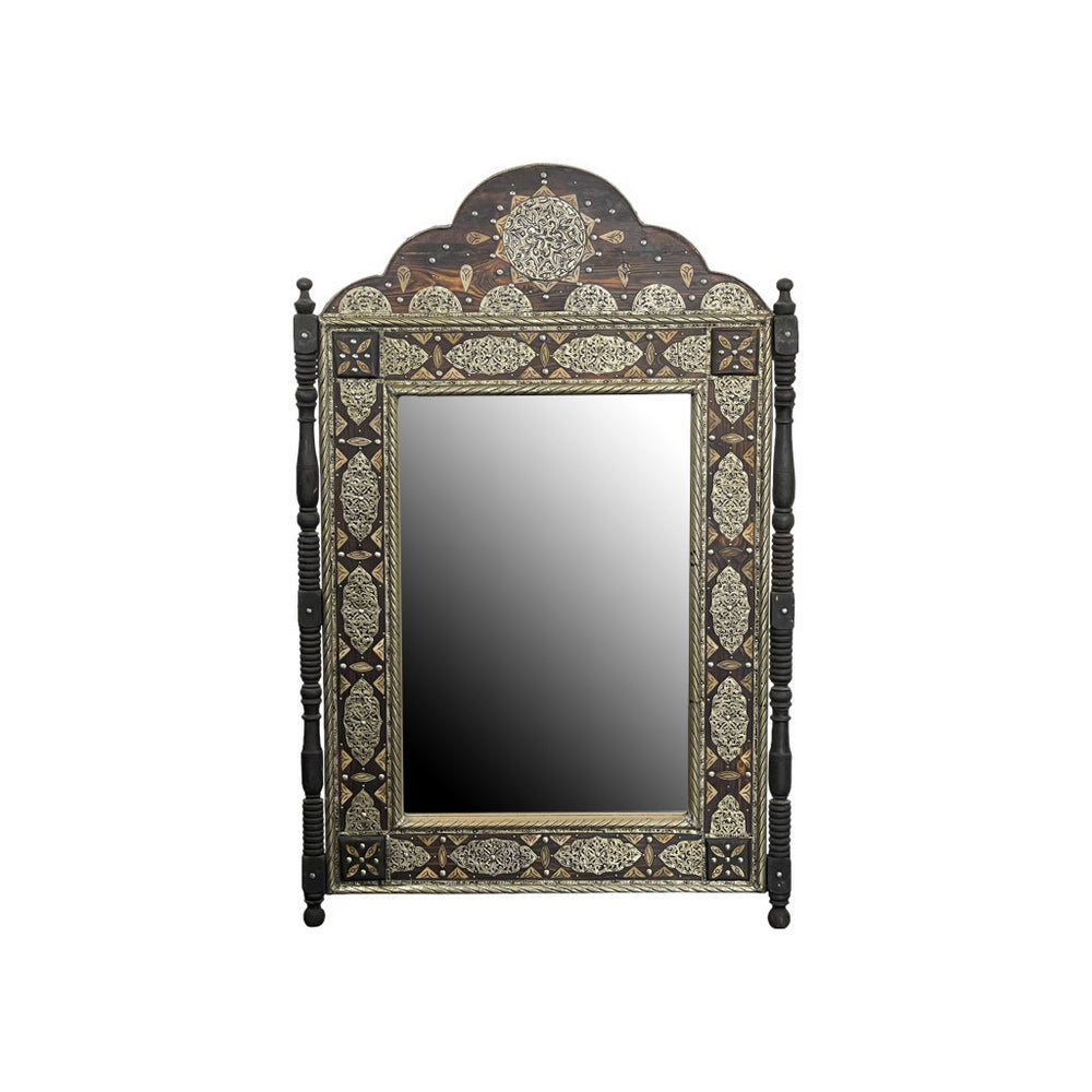 Moroccan Wooden Mirror With Silver Bone Decor - Berbere Imports