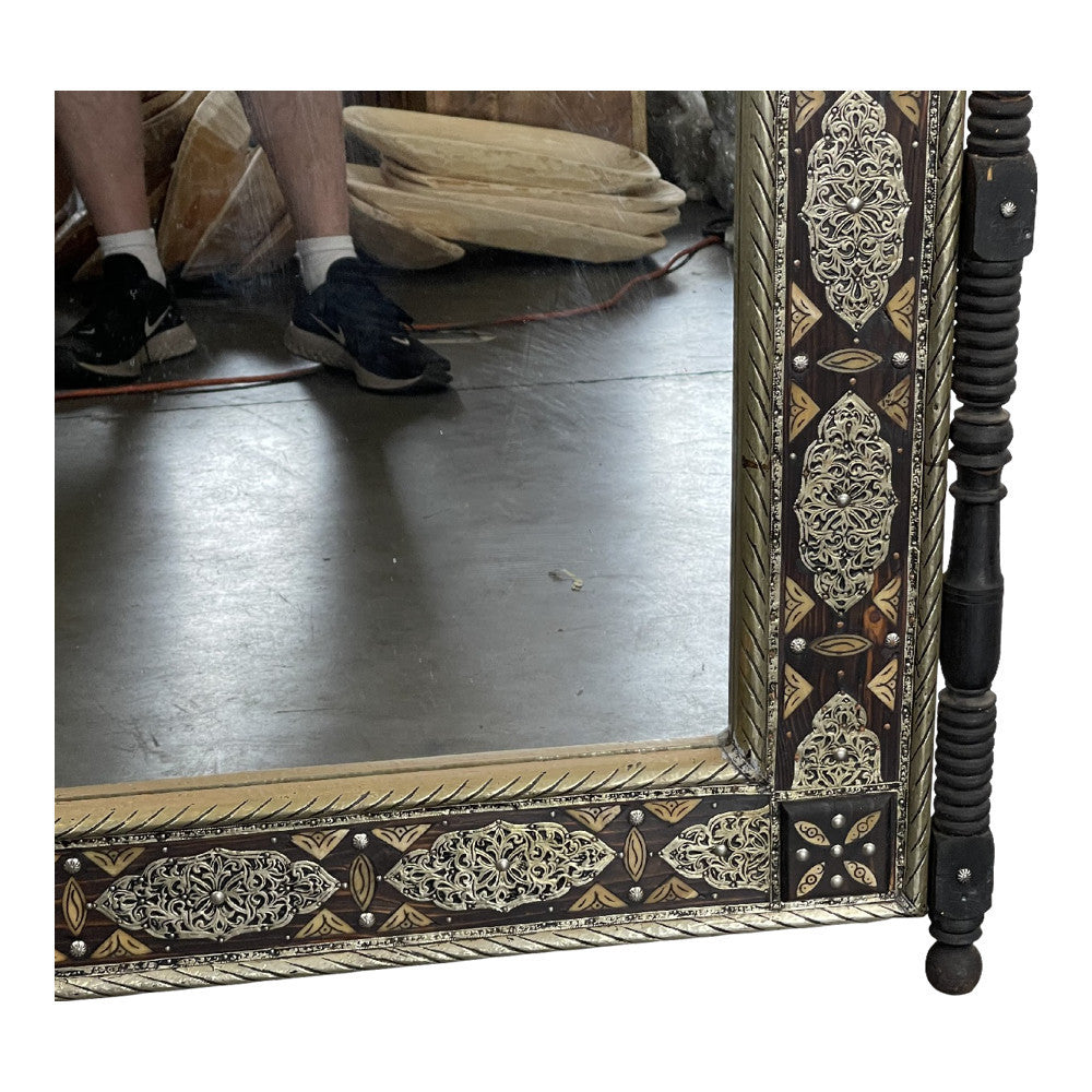 Moroccan Wooden Mirror With Silver Bone Decor - Berbere Imports