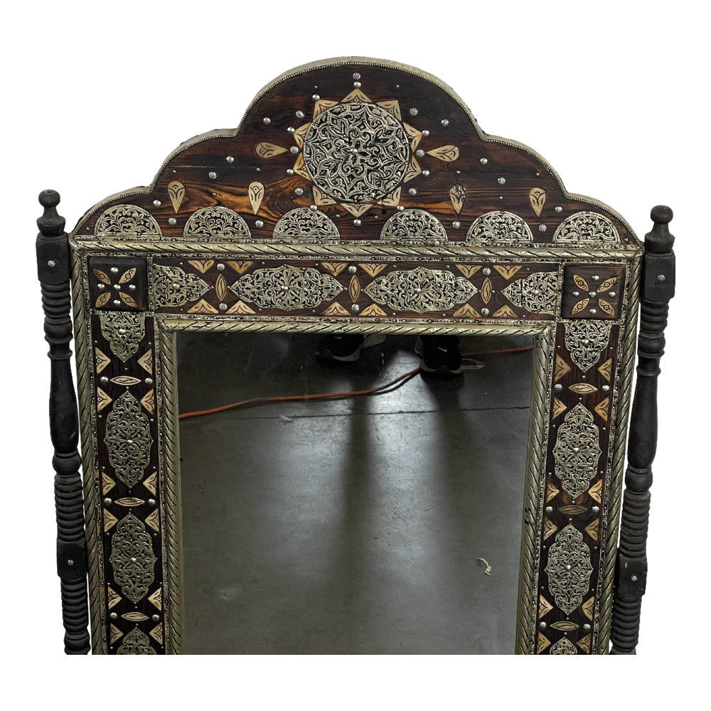 Moroccan Wooden Mirror With Silver Bone Decor - Berbere Imports