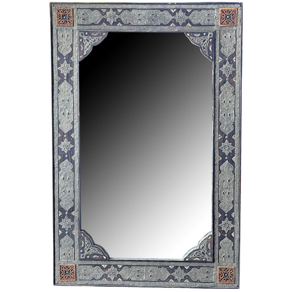 Moroccan Mirror With Silver And Bone Decor - Berbere Imports