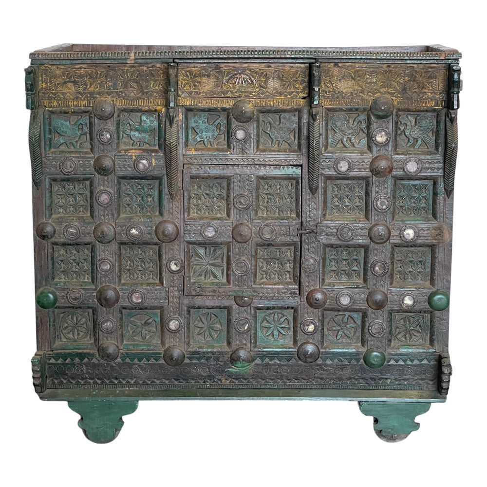 Carved Vintage Indian Dowry Chest - Berbere Imports